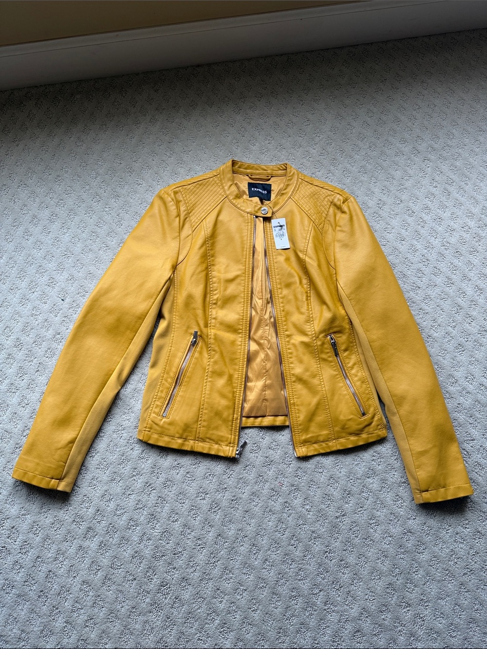BNWT Express Bright Mustard Faux Leather Moto Jacket